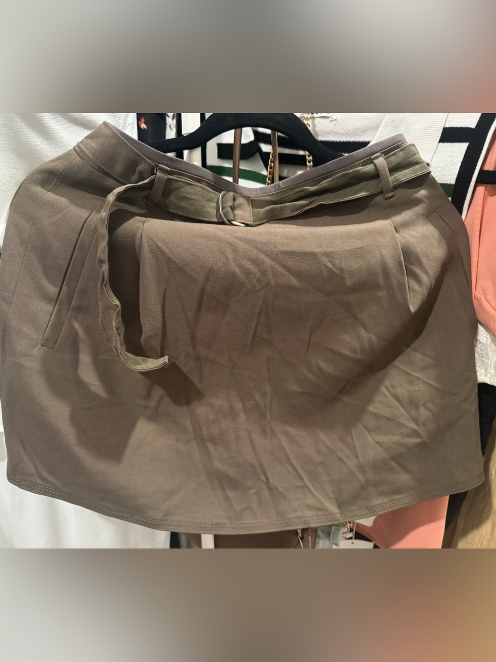 Olive Green Mini Skirt with D-Ring Belt